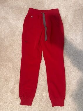 Figs Red Track Joggers with Gray Drawstring